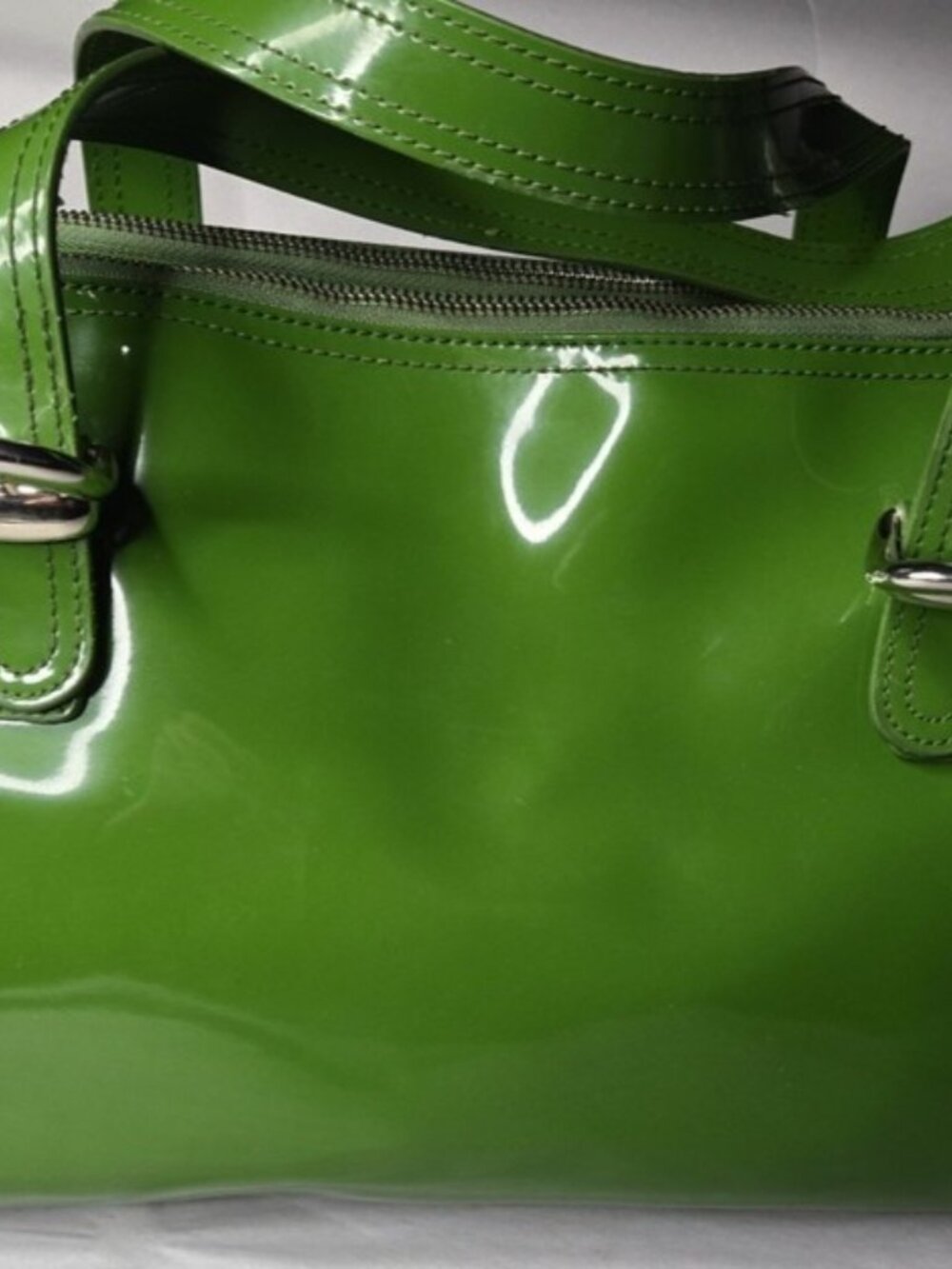 TED BAKER LONDON GREEN PATENT LEATHER SATCHEL SHOULDER BAG PURSE FLORAL LINING - Picture 2 of 7